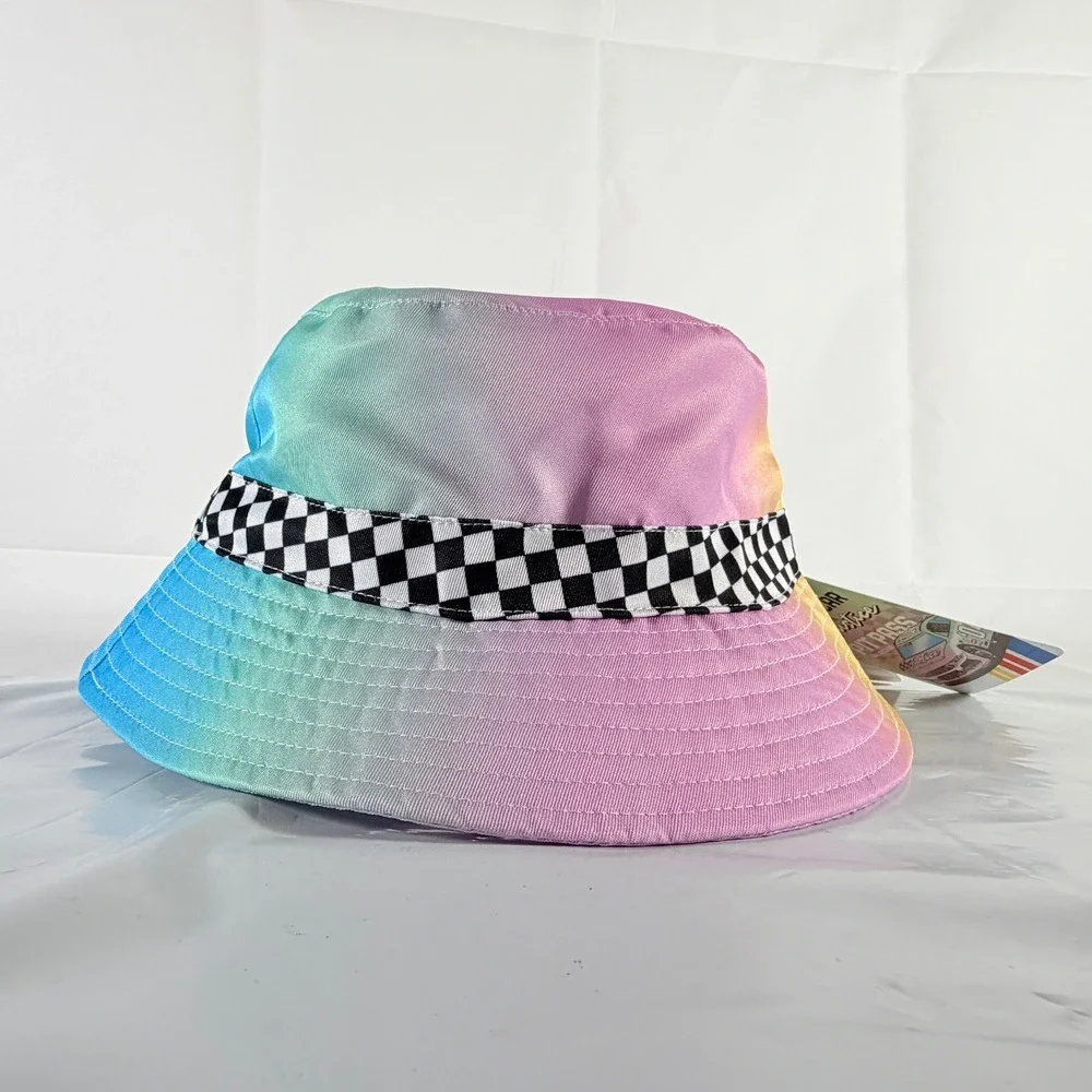 Justice X NASCAR Girls JXN Ombre Bucket Hat Pink Blue Checkered OS NWT